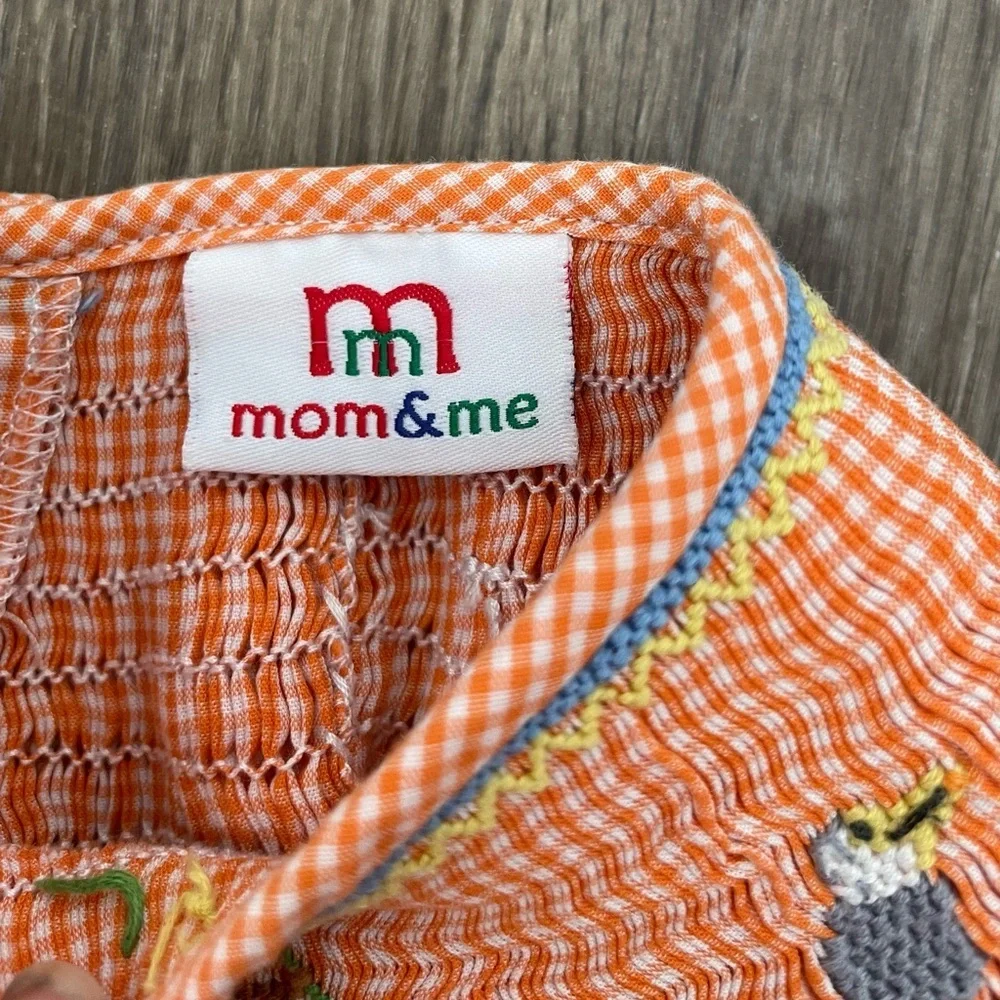 Mom & Me Smocked Orange Gingham Embroidered Fall Dress Girls Size 4
